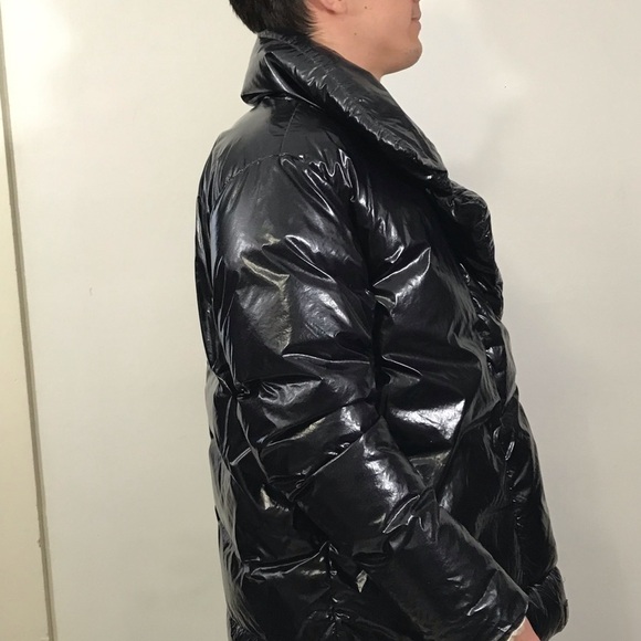 Bacon Women Small Black Shiny Pocketed Zippered Hooded Down Puffer Jacket - Picture 15 of 16